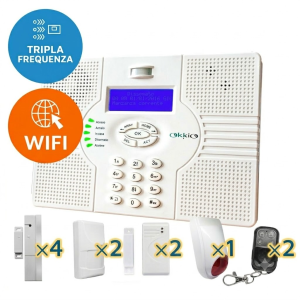 Kit SuperOKKIO con centrale a Tripla Frequenza WIFI con combinatore telefonico per linea fissa o GSM integrato (quadriband! con supporto SMS)