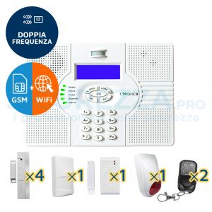 Kit SuperOKKIO con centrale a Doppia Frequenza WIFI con combinatore telefonico per linea fissa o GSM integrato (quadriband! con supporto SMS)